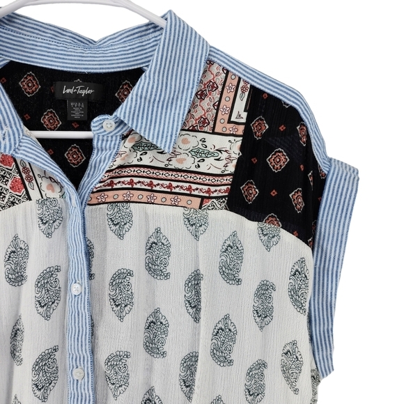 Lord & Taylor Women's Button-Front Patchwork Blouse - L - Picture 2 of 5